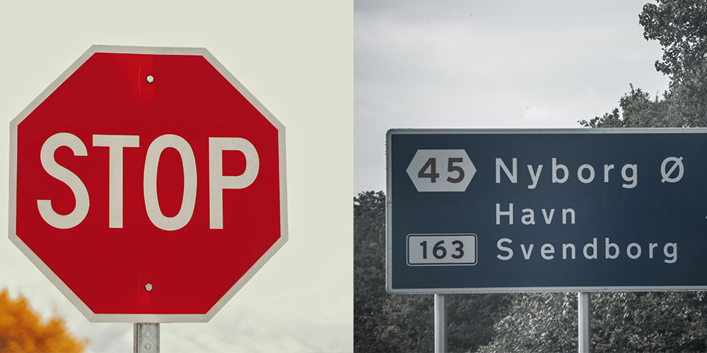 stop sign and mileage or distance sign on highways